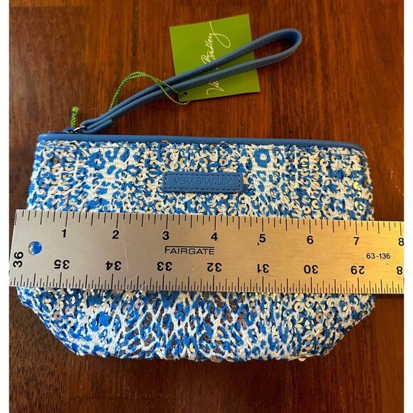 VERA BRADLEY Mesh Sequin Wristlet Purse Camocat Blue Sparkly Animal Print NEW - Picture 4 of 6
